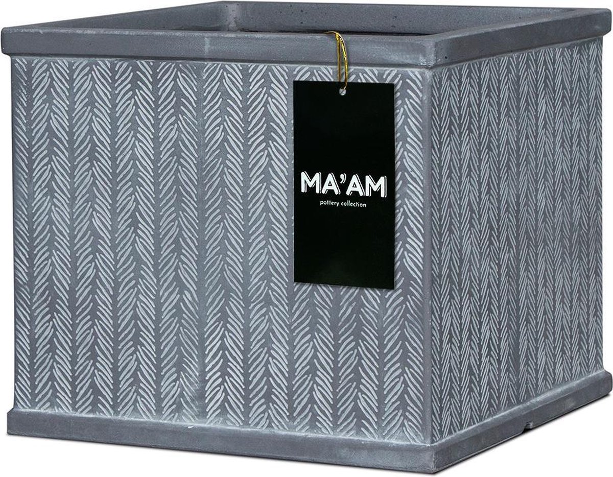 MA'AM Ivy - Plantenbak - L36xH31 - Grijs/Antraciet - Vorstbestendig - Afwateringsgat - trendy visgraat design