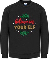 Kerst sweater - BELIEVE IN YOUR ELF - kersttrui - zwart - large -Unisex