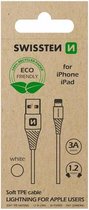 Swissten Lightning naar USB kabel voor iPhone 8/SE/X/XS/XR/11/12/13/14 - Pro/Pro Max/Mini/Plus en diverse iPad modellen - 1.2M - Wit - Duurzame verpakking