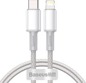 Baseus High Density USB C Kabel naar Apple Lightning 1 meter wit - 20W - Fast Charge - gewoven - velcro bandje - geschikt voor iPhone