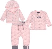 Dirkje Bio Basic SET(3delig) Roze Vest, Roze broek met print en shirt met print - Maat 86