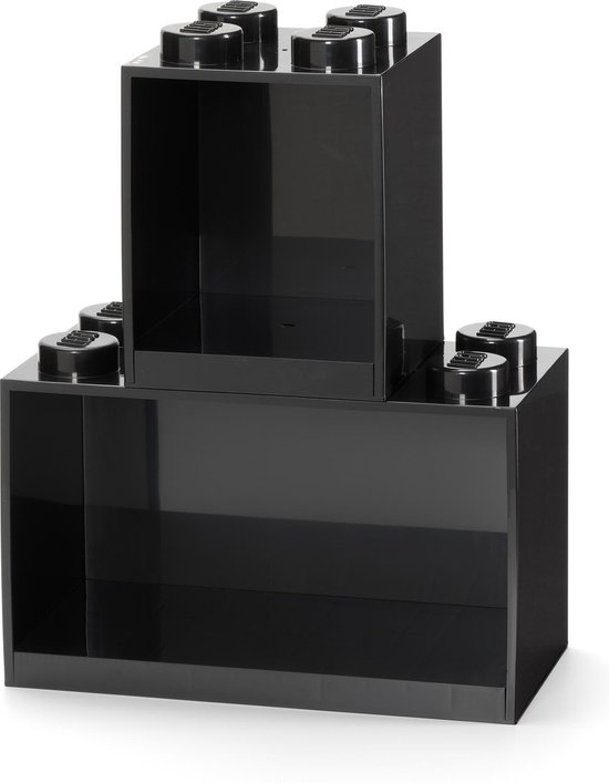 Lego Wandschap - Plankenset - Kastjes - Opbergers - Brick 4 & Brick 8 - Zwart