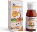Fisher Kinder Multivitaminen doos en flesje met giraffe illustratie en agavesiroop informatie.
