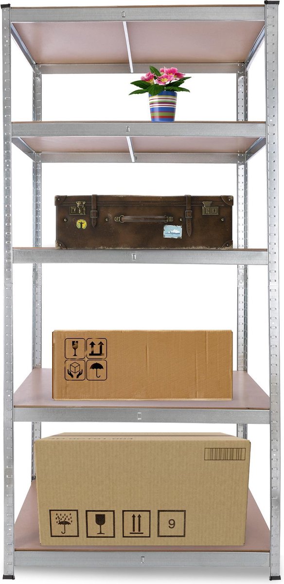 AREBOS Stellingkast - Opbergrek - 5 Planken - 875 kg Draagkracht - 90x60x200 cm - Metaal/MDF - te gebruiken als werkbank