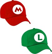 Loodgieter Mario en Luigi pet/ cap/ hoed voor meisjes, jongens, kinderen - Set van 2 petjes voor bij een Mario en Luigi kostuum
