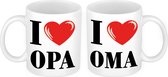 I love Opa en Oma mok - Cadeautje/ cadeau beker set voor Opa en Oma