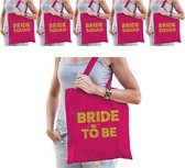 Pakket Vrijgezellenfeest vrouw tasjes/ goodiebag - 1x Bride to Be roze goud + 7x Bride Squad roze goud - Vrijgezellen dames