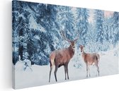Artaza Canvas Schilderij Twee Herten In Het Bos Met Sneeuw - 120x60 - Groot - Foto Op Canvas - Canvas Print