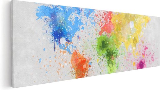Artaza Canvas Schilderij Wereldkaart Met Verfvlekken - Abstract - 60x20 - Foto Op Canvas - Canvas Print
