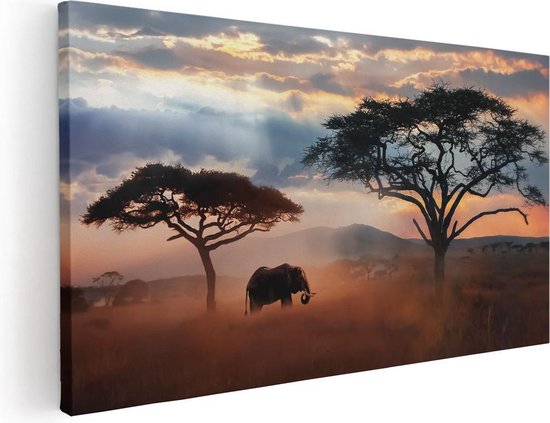 Artaza - Peinture sur toile - Éléphant à l'état sauvage - Savane - 120 x 60 - Groot - Photo sur toile - Impression sur toile