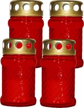 Set van 4x stuks Halloween horror decoratie grafkaars/gedenklicht met deksel rood 7 x 12 cm - 10 uren brandtijd