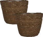 Set van 2x stuks plantenpot/bloempot van jute/zeegras diameter 15 cm en hoogte 12 cm camel bruin - Met binnenkant van plastic