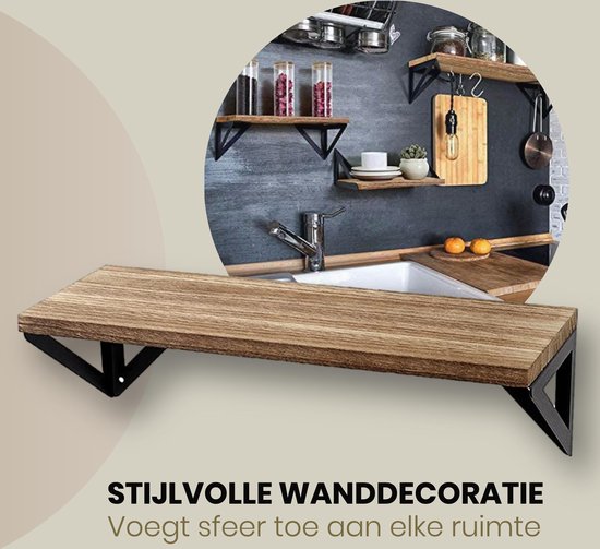 Ensemble d'étagères murales flottantes Set - 3 pièces - Longueur : 25/33/42 cm - Bois de Paulownia - Industriel - Bibliothèque