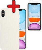 Hoesje Geschikt voor iPhone Xs Hoesje Siliconen Case Hoes Met Screenprotector - Hoes Geschikt voor iPhone Xs Hoes Cover Case - Wit