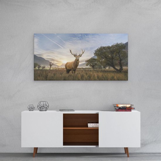 Artaza - Peinture sur toile - Cerf dans le paysage - 80x40 - Photo sur toile - Impression sur toile