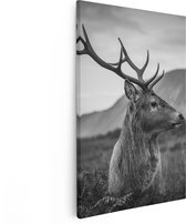 Artaza Canvas Schilderij Hertenkop - Hert - Zwart Wit - 80x120 - Groot - Foto Op Canvas - Canvas Print