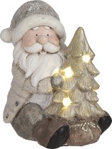 House of Seasons Kerstman Kerstbeeld met Verlichting - L22,5  x B21,5 x H25,5 - Grijs