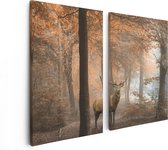 Artaza Canvas Schilderij Tweeluik Hert In Het Bos - Herfst - 80x60 - Foto Op Canvas - Canvas Print