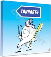 Tandarts Cartoon op canvas - Roland Hols - Wandelende kies - 60 x 60 cm - Houten frame 4 cm dik