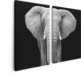 Artaza Canvas Schilderij Tweeluik Olifant - Zwart Wit - 80x60 - Foto Op Canvas - Canvas Print