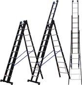 ALDORR Professional 3-delige Uitgebogen Reformladder 3x10 - Hoogte 6,70 meter - Extra stabiel door uitgebogen bomen - Zwart