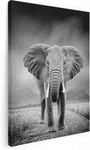 Artaza Canvas Schilderij Olifant - Zwart Wit - 30x40 - Klein - Foto Op Canvas - Canvas Print