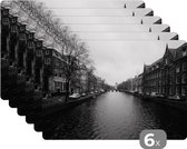 Placemat - Placemats kunststof - Gracht in Amsterdam - Zwart - Wit - 45x30 cm - 6 stuks - Hittebestendig - Anti-Slip - Onderlegger - Afneembaar