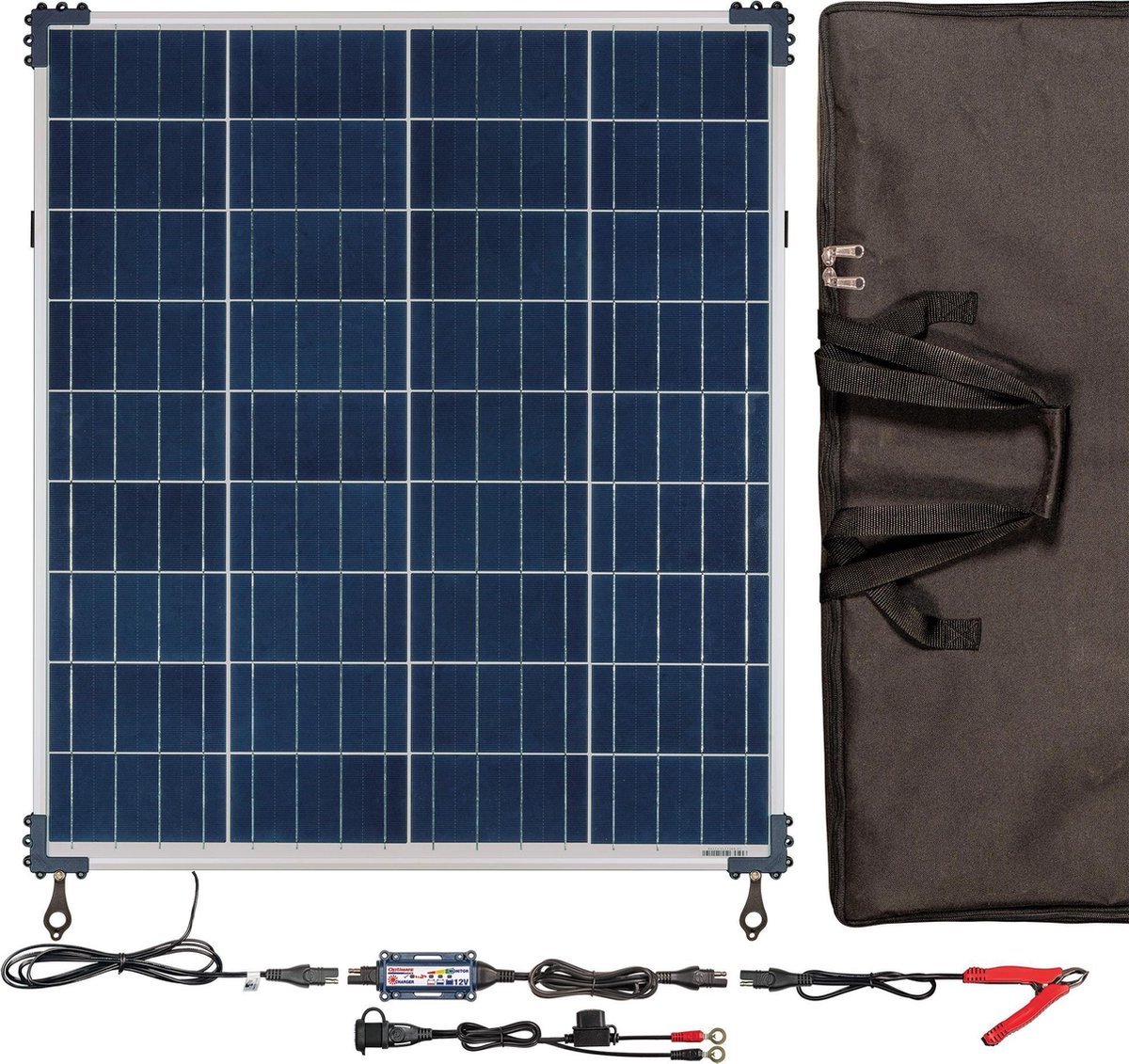 OptiMate Solar 80W Travel Kit - TM523-8-TK - Zonnepaneel Acculader 12V 6.67A – Complete Solar Laadset met Paneel, Regelaar, Standaard, Kabels & Draagtas – Voor Auto, Motor, Boot & Camper Accu’s