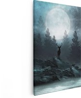 Artaza Canvas Schilderij Hert Op Een Rots Tijdens Volle Maan - 40x60 - Poster Foto op Canvas - Canvas Print