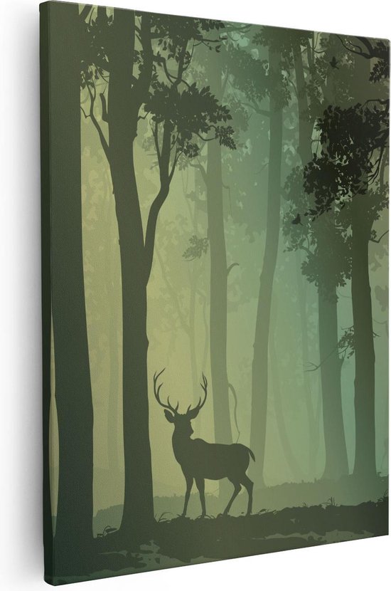 Artaza - Peinture sur toile - Cerf dans la forêt - Silhouette - 40 x 50 - Photo sur toile - Impression sur toile