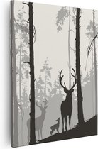 Artaza Canvas Schilderij Herten In Het Bos - Silhouet  - 40x50 - Foto Op Canvas - Canvas Print