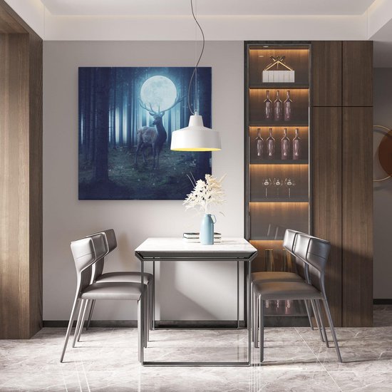 Artaza - Peinture sur toile - Cerf dans les bois pendant la pleine lune - 90 x 90 - Groot - Photo sur toile - Impression sur toile
