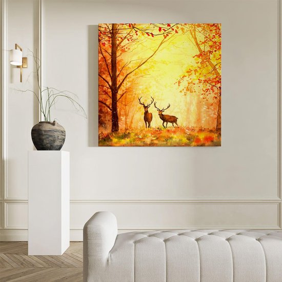 Artaza Peinture sur Toile Cerf Dessiné Dans La Forêt - Automne - 90x90 - Groot - Tableau sur Toile - Impression sur Toile