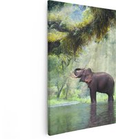 Artaza Canvas Schilderij Vrolijke Olifant In Het Water - 40x60 - Poster Foto op Canvas - Canvas Print