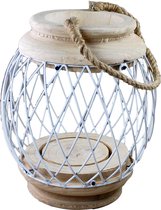 Lantaarn/Windlicht hout en metaal D19xH41cm - stoere mooie lantaarn voor kaarsen - decoratie - kandelaar - tafellantaarn - tafel lamp - kaarsenhouder