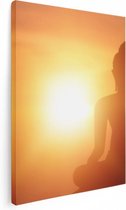 Artaza Canvas Schilderij Silhouet Van Een Boeddha Beeld Met Zonsondergang - 30x40 - Klein - Foto Op Canvas - Canvas Print