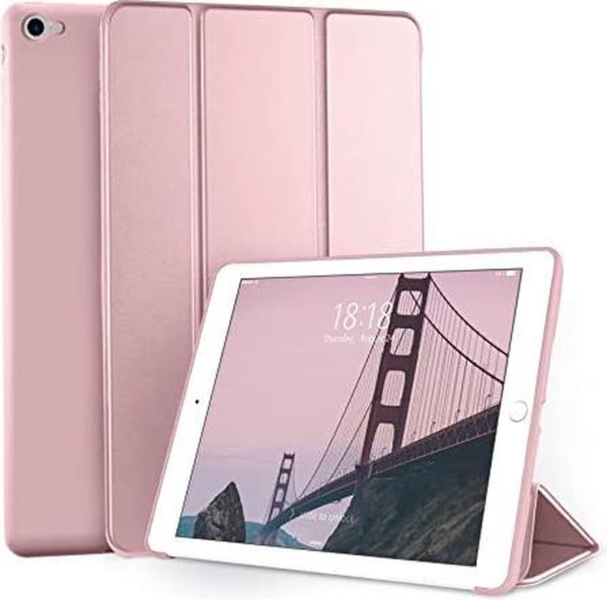 Tablethoes Geschikt voor: Apple iPad Air 1 / Air 2 / iPad 2017 / iPad 2018 Ultraslanke Hoesje Tri-Fold Cover Case - Rose Goud