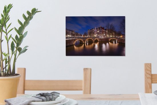Toile Amsterdam Keizersgracht Amsterdam la nuit Toile 30x20 cm - petit - Tirage photo sur toile (Décoration murale salon / chambre) / Villes Peintures sur toile