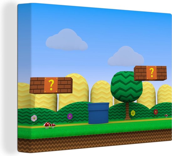 Canvas Schilderij Gaming - Mario - Landschap - 80x60 cm - Wanddecoratie