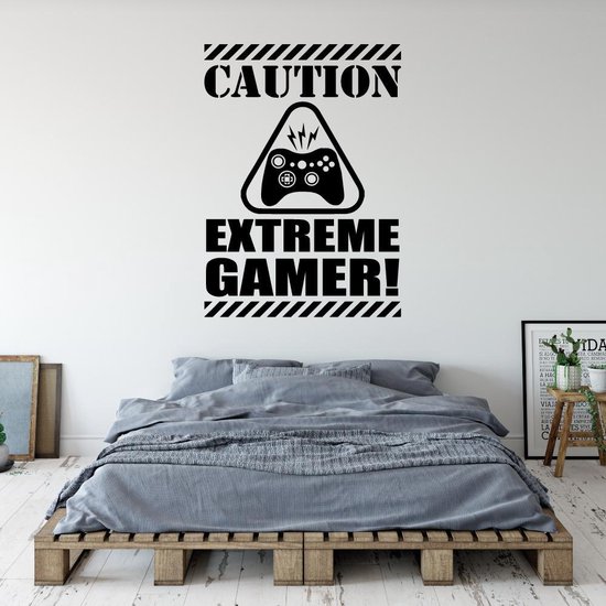 Muursticker Caution Extreme Gamer - Rood - 43 x 60 cm - baby en kinderkamer - game baby en kinderkamer alle
