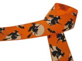 Halloween Lint | Grosgrain Ripsband 25mm (2,5cm) | Spook Griezel Halloweenlint | Heksen Vleermuis| Oranje | Cadeaulint | Decoratielint | Lengte: 5 Meter