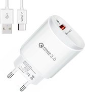 USB Thuislader voor Samsung S21/S20/S10/S9/S8 - Huawei/Oppo/ HTC - USB-C Oplaadkabel - Quick Charge 3.0 - Wit