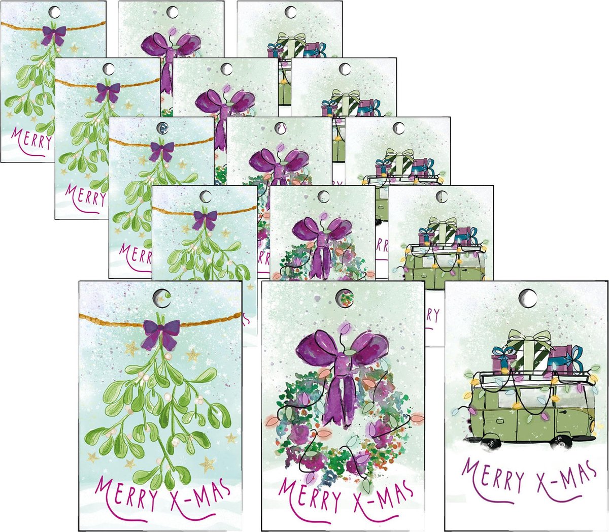 cadeaulabels - Merry xmas - Kerstcadeau naam label- mistletoe - Christmas - voordeelpak - 15 st