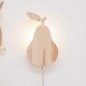 Houten lamp peer met stoffen snoer - wandlamp van hout voor kinderkamer