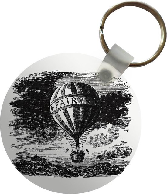 Sleutelhanger - Vintage - Luchtballon - Reizen - Plastic - Rond - Uitdeelcadeautjes
