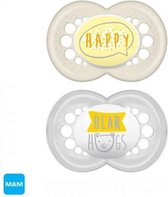 MAM Original Happy / Bear Hugs - Fopspenen - Geel - Silicone - BPA vrij - 6-16 maanden - Set van 2