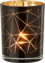 J-Line Windlicht Milano Glas Zwart/Goud Medium set van 4 stuks