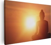 Artaza Canvas Schilderij Silhouet Van Een Boeddha Beeld Met Zonsondergang - 30x20 - Klein - Foto Op Canvas - Canvas Print