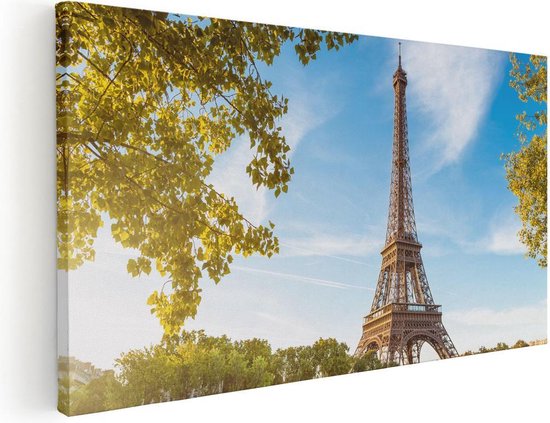 Artaza Canvas Schilderij Eiffeltoren In Parijs Aan Het Water - 80x40 - Foto Op Canvas - Canvas Print