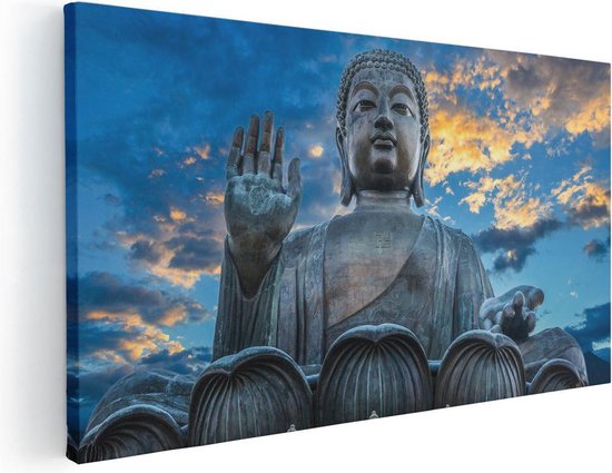 Artaza Canvas Schilderij Boeddha Beeld Bij Een Tempel - 40x20 - Klein - Foto Op Canvas - Canvas Print